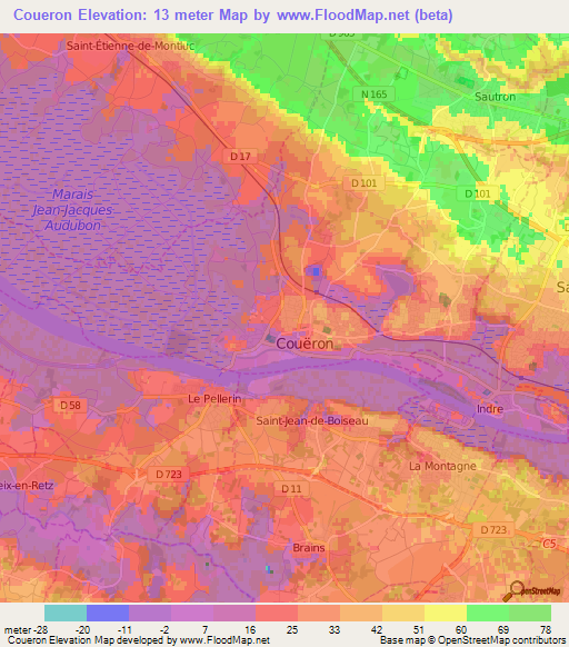 Coueron,France Elevation Map