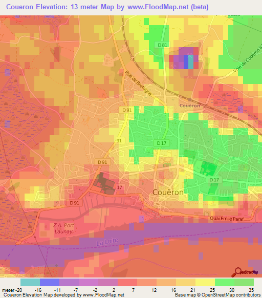 Coueron,France Elevation Map