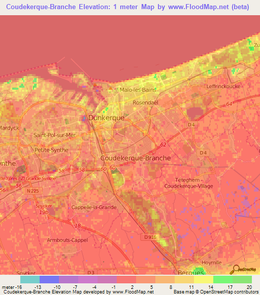 Coudekerque-Branche,France Elevation Map