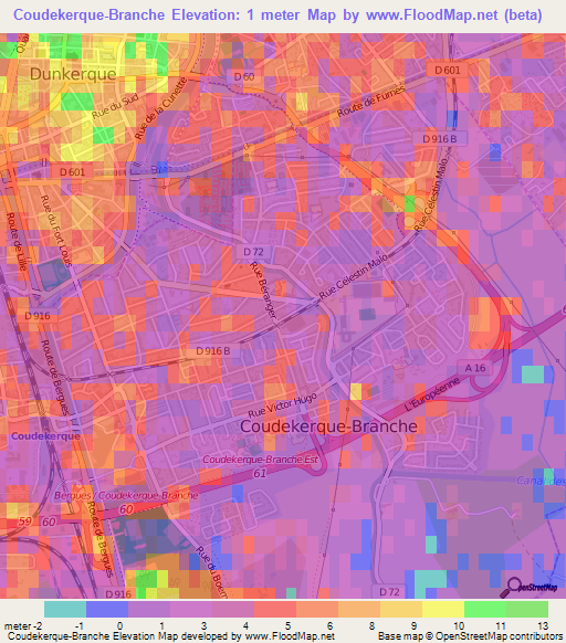 Coudekerque-Branche,France Elevation Map