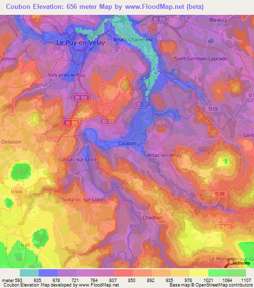 Coubon,France Elevation Map