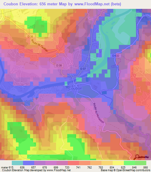 Coubon,France Elevation Map