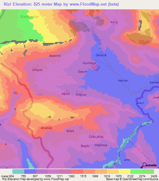 Rizi,Turkey Elevation Map