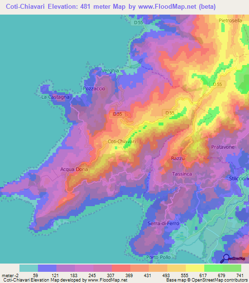 Coti-Chiavari,France Elevation Map