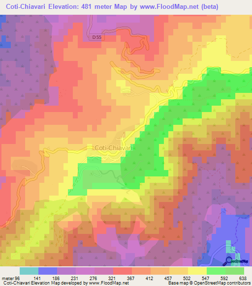 Coti-Chiavari,France Elevation Map