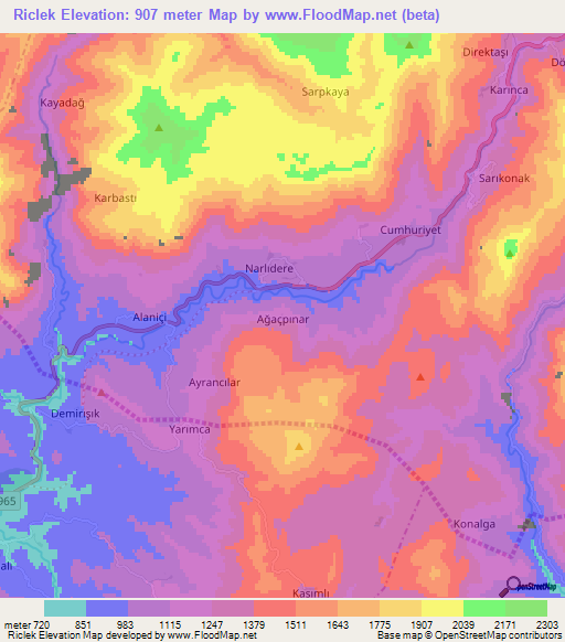 Riclek,Turkey Elevation Map