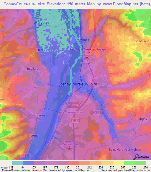 Cosne-Cours-sur-Loire,France Elevation Map