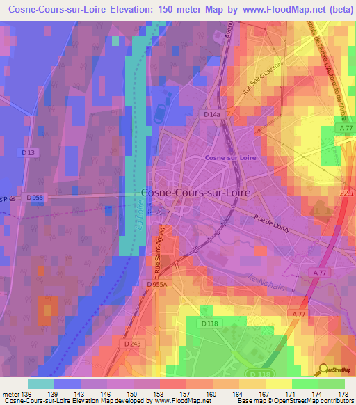 Cosne-Cours-sur-Loire,France Elevation Map