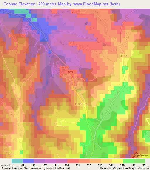 Cosnac,France Elevation Map