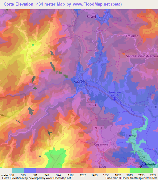 Corte,France Elevation Map