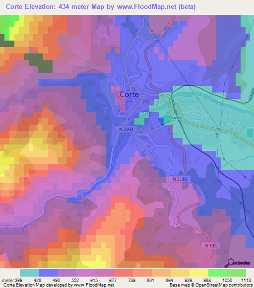 Corte,France Elevation Map