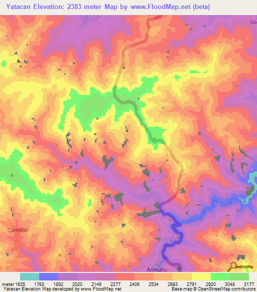 Yatacan,Turkey Elevation Map