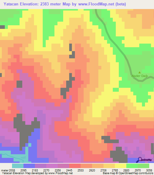 Yatacan,Turkey Elevation Map