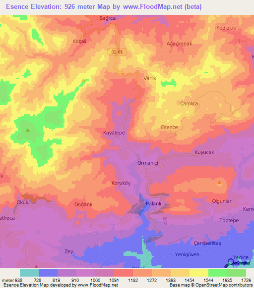 Esence,Turkey Elevation Map