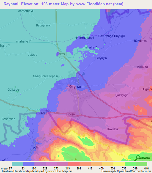 Reyhanli,Turkey Elevation Map