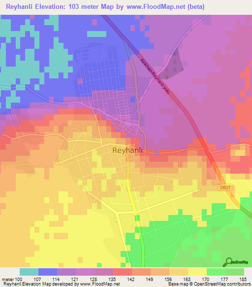 Reyhanli,Turkey Elevation Map