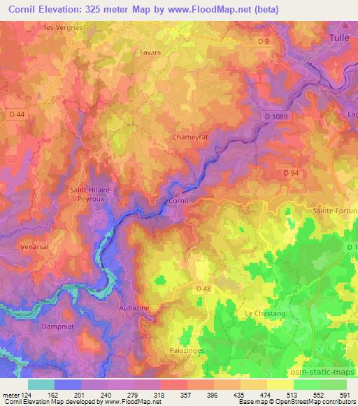 Cornil,France Elevation Map