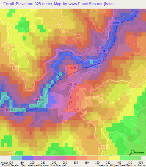 Cornil,France Elevation Map