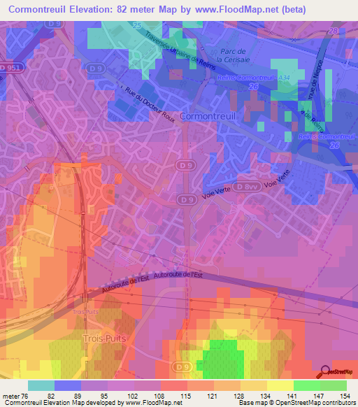 Cormontreuil,France Elevation Map