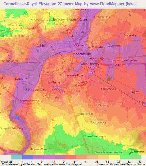 Cormelles-le-Royal,France Elevation Map