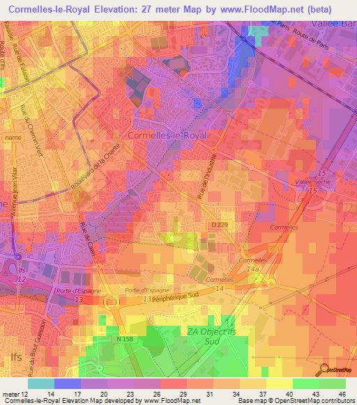 Cormelles-le-Royal,France Elevation Map