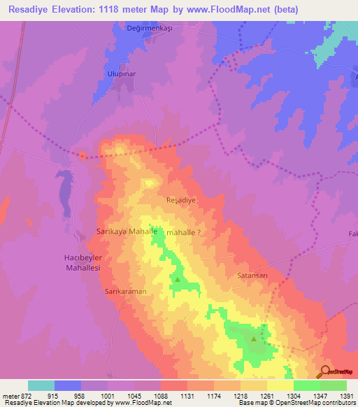 Resadiye,Turkey Elevation Map