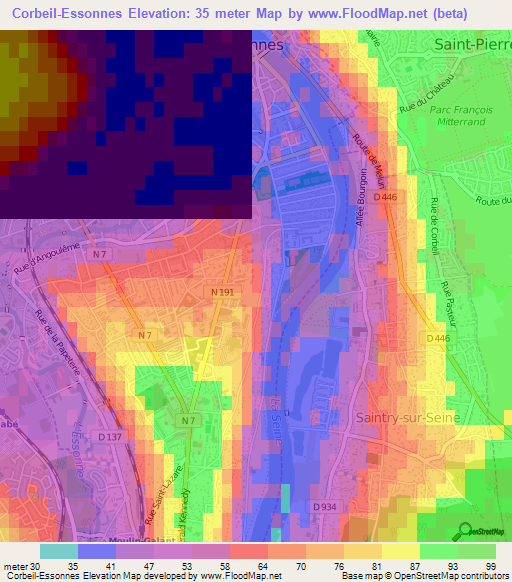 Corbeil-Essonnes,France Elevation Map