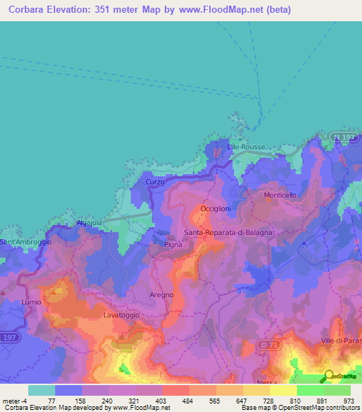 Corbara,France Elevation Map