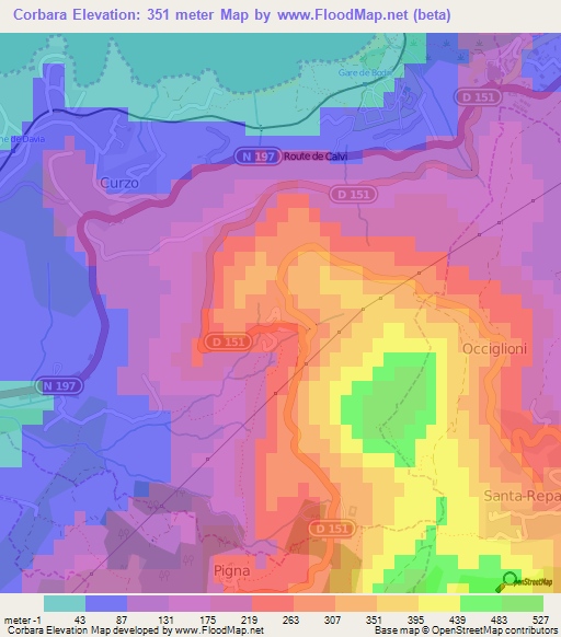 Corbara,France Elevation Map