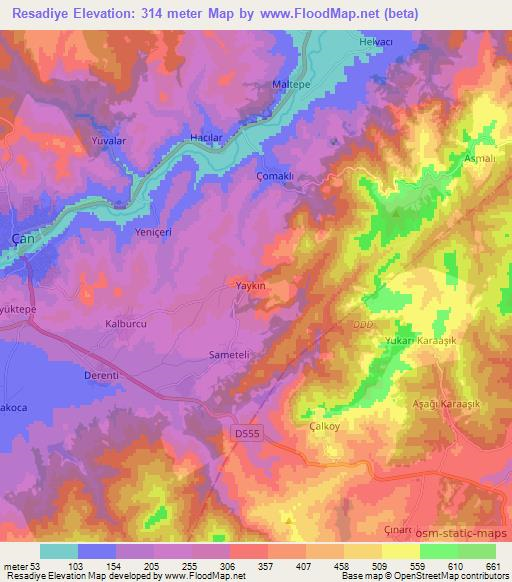 Resadiye,Turkey Elevation Map