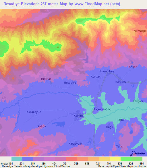 Resadiye,Turkey Elevation Map