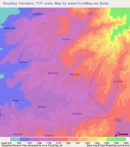 Resadiye,Turkey Elevation Map