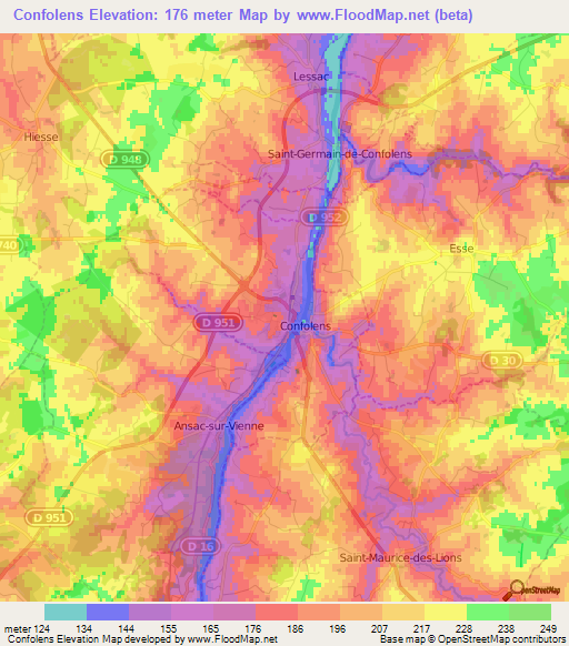 Confolens,France Elevation Map