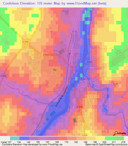 Confolens,France Elevation Map