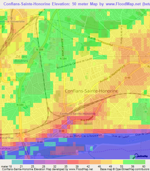 Conflans-Sainte-Honorine,France Elevation Map