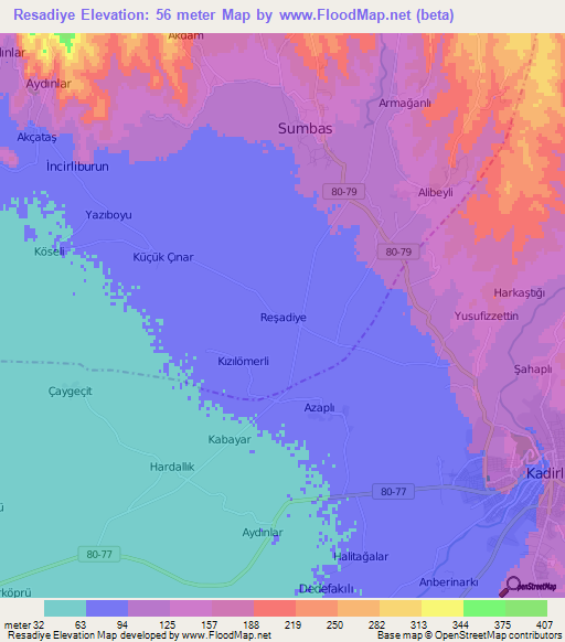 Resadiye,Turkey Elevation Map