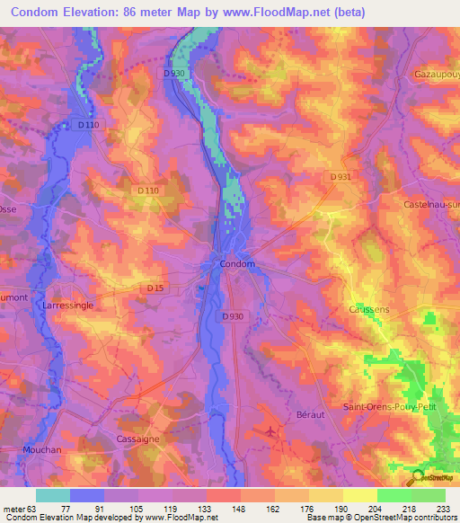 Condom,France Elevation Map