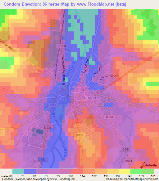 Condom,France Elevation Map