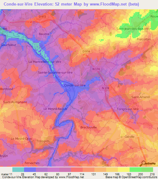 Conde-sur-Vire,France Elevation Map