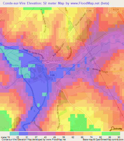 Conde-sur-Vire,France Elevation Map