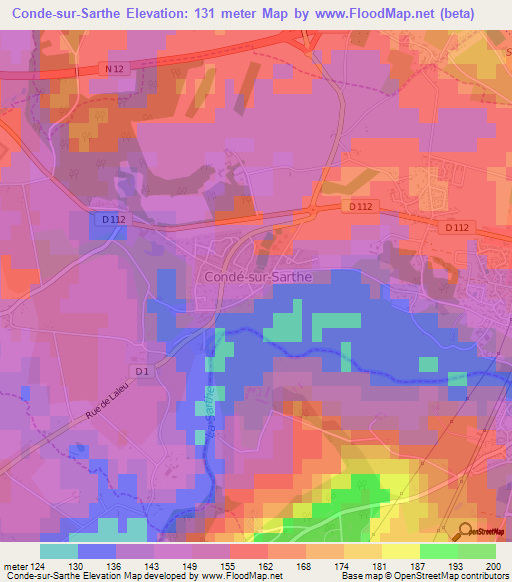 Conde-sur-Sarthe,France Elevation Map