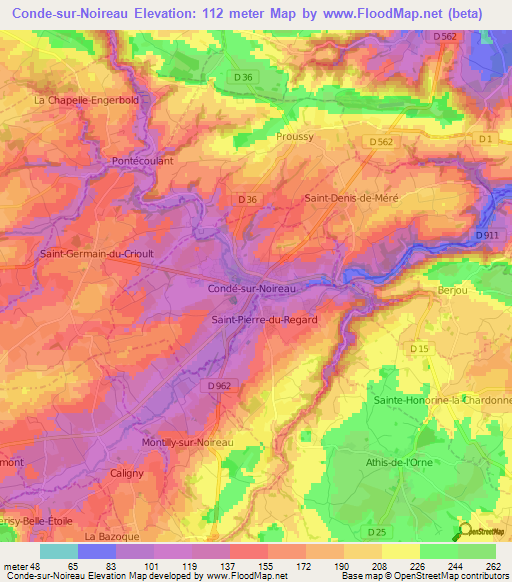 Conde-sur-Noireau,France Elevation Map