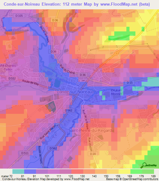 Conde-sur-Noireau,France Elevation Map