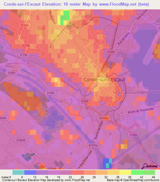 Conde-sur-l'Escaut,France Elevation Map