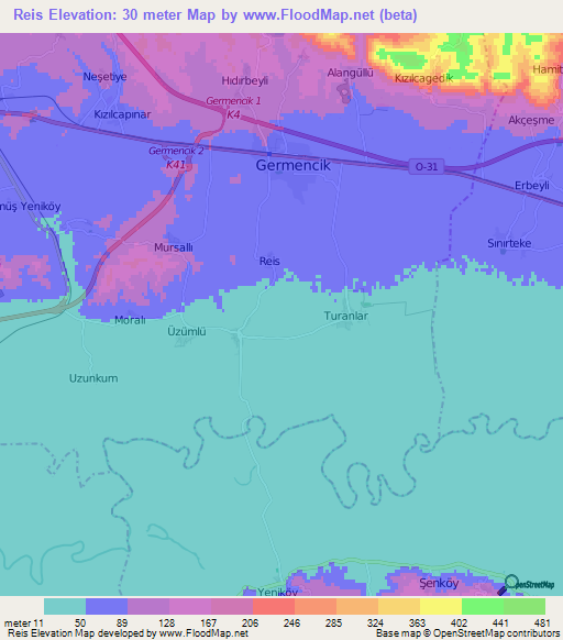 Reis,Turkey Elevation Map