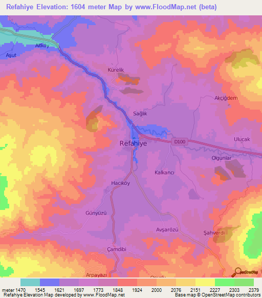 Refahiye,Turkey Elevation Map