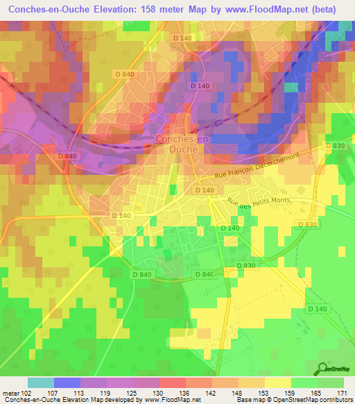 Conches-en-Ouche,France Elevation Map
