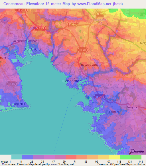 Concarneau,France Elevation Map