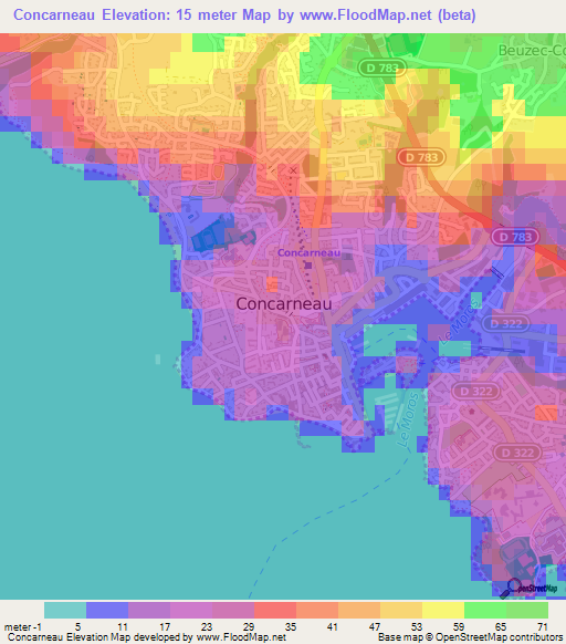 Concarneau,France Elevation Map