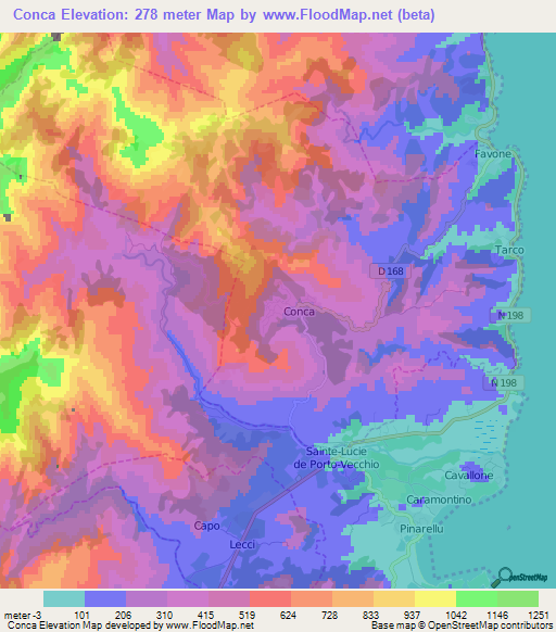 Conca,France Elevation Map